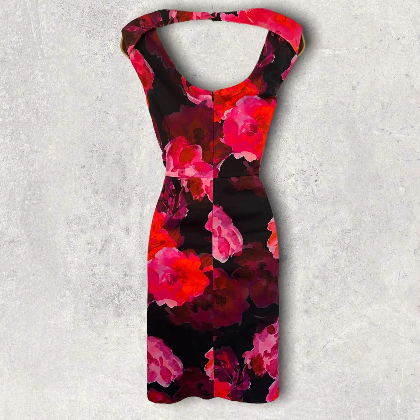 Phase Eight Pink & Black Floral Sleeveless Stretch Cotton Dress UK 14 US 10 EU 42