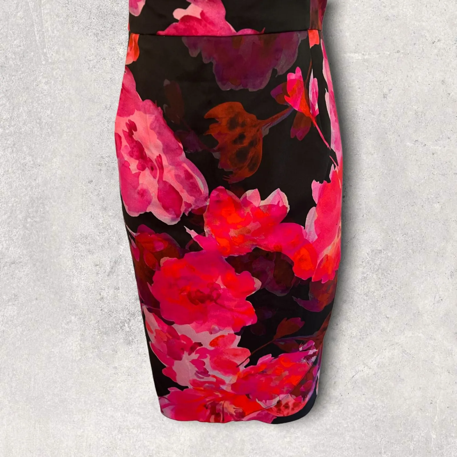 Phase Eight Pink & Black Floral Sleeveless Stretch Cotton Dress UK 14 US 10 EU 42