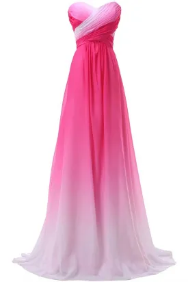 Pink Sweetheart Long Gradient Chiffon Elegant Prom Dresses