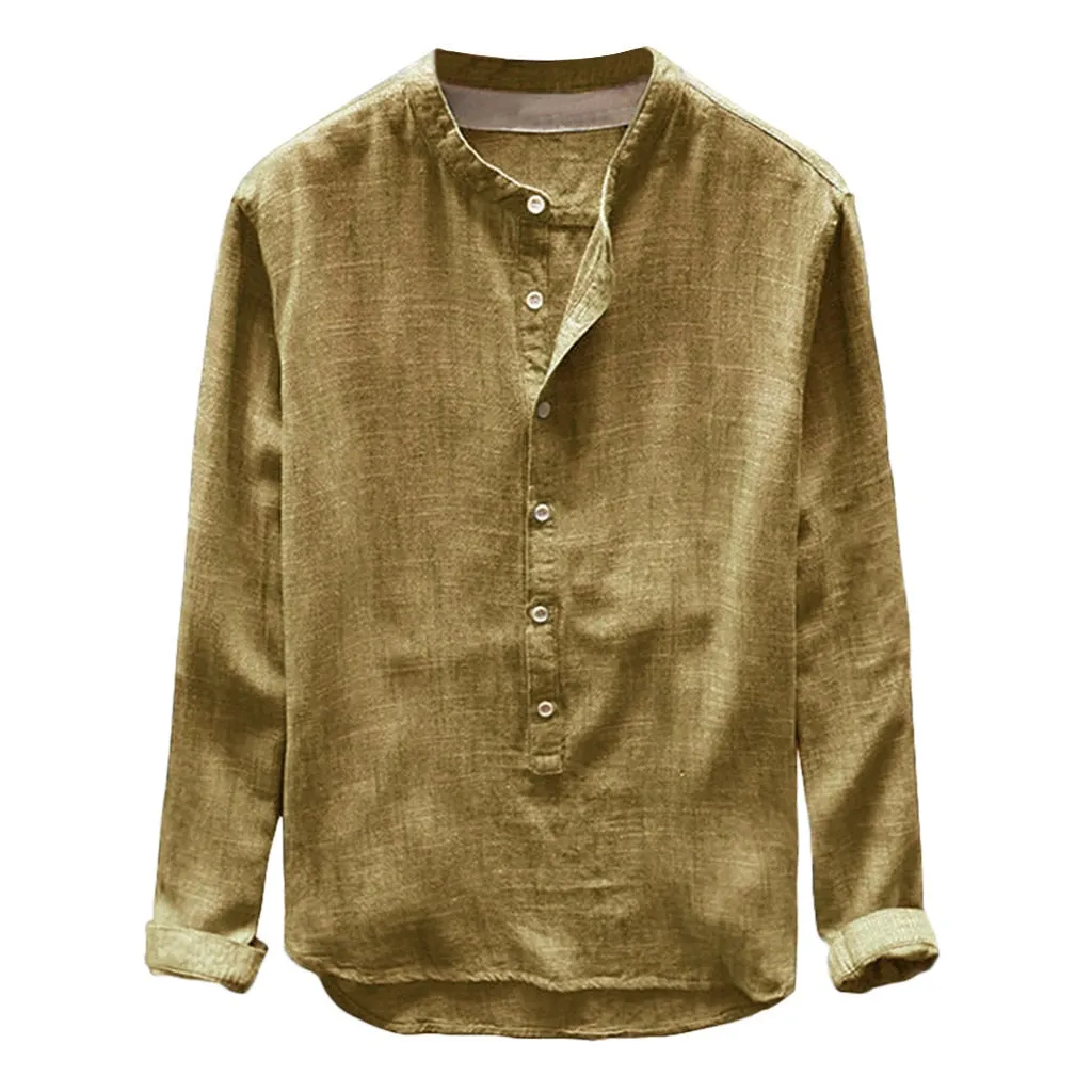 Pologize™ Henley Collar Linen Blend Shirt