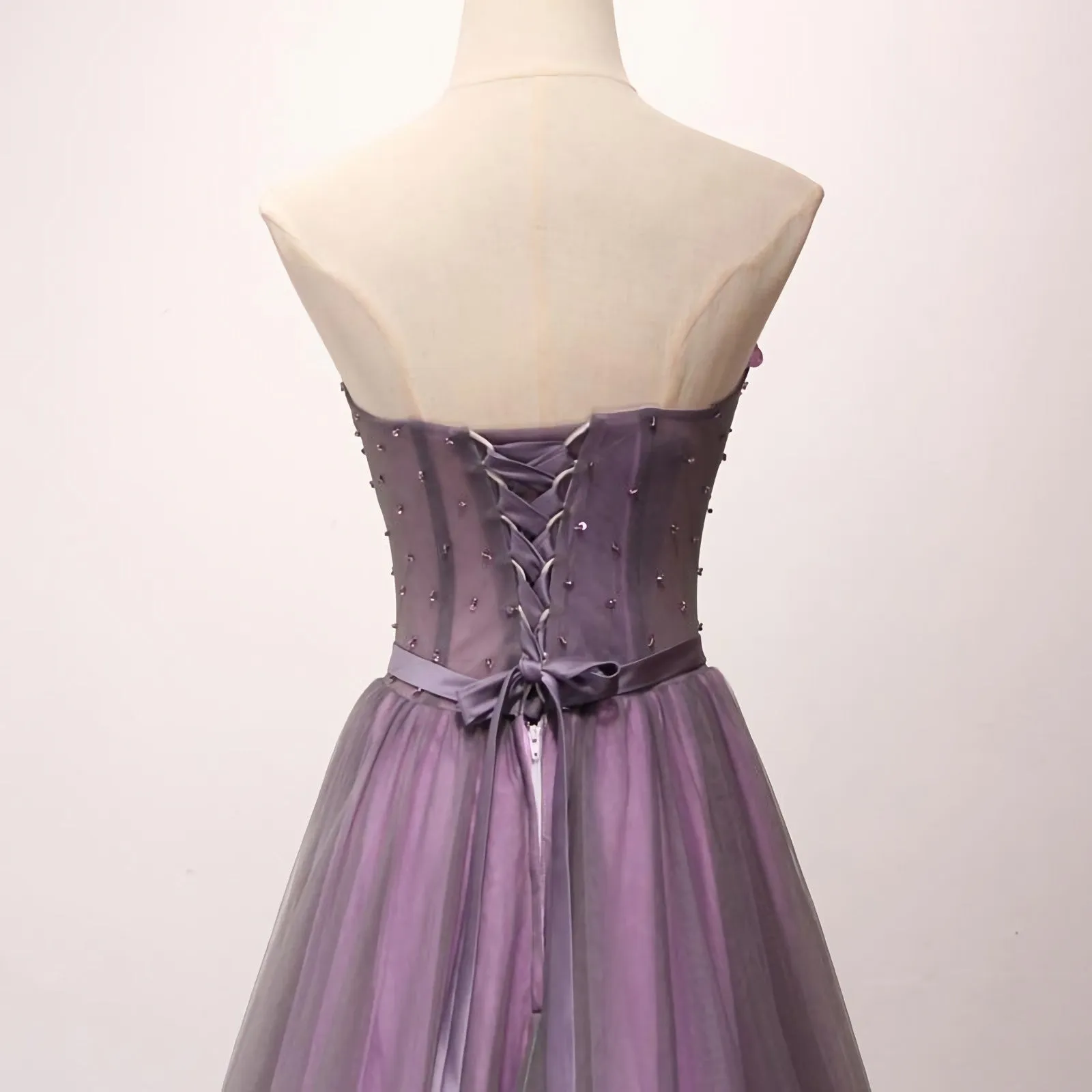 Pruple Tulle Sweetheart Neck Long Prom Dress, Evening Dress