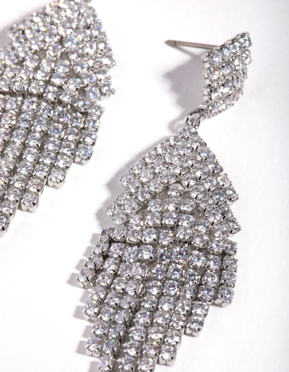 Rhodium Diamond Simulants Fringe Stud Earrings