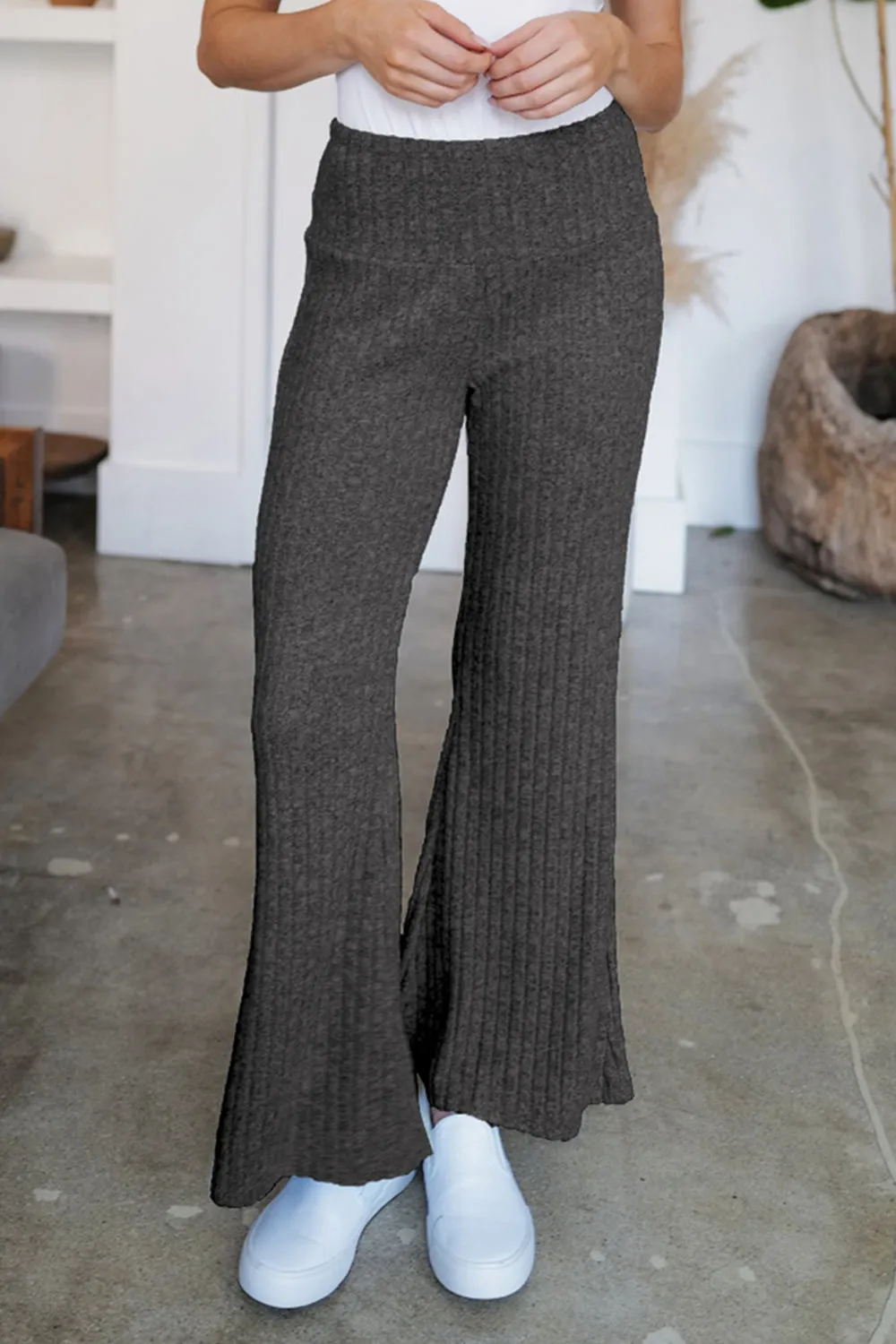 Ribbed High Waist Flare Pants