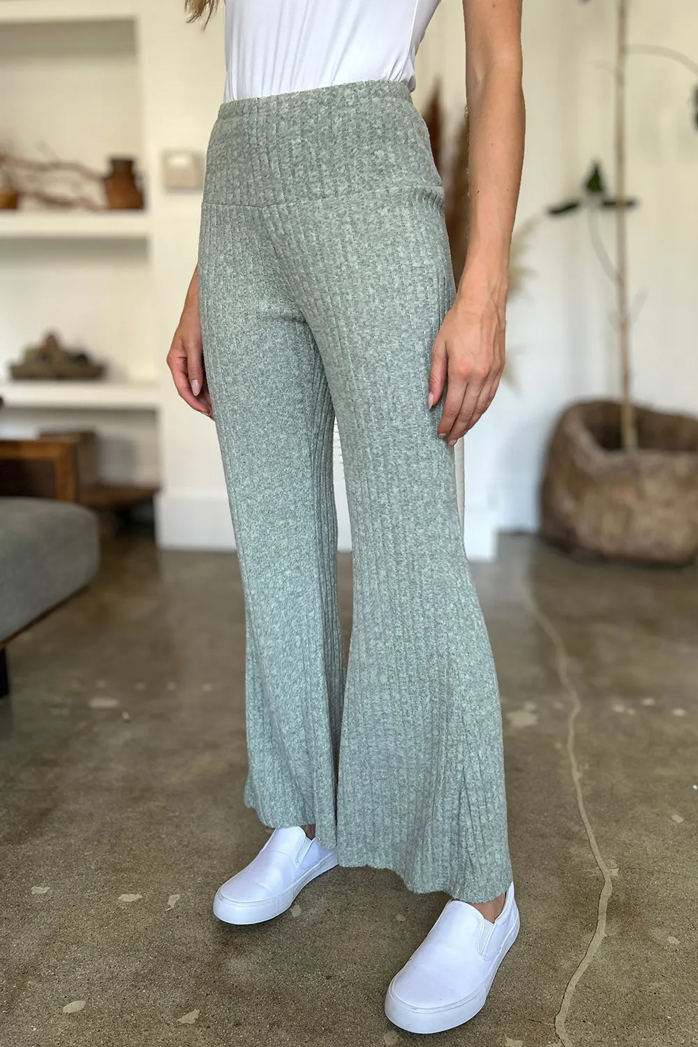 Ribbed High Waist Flare Pants