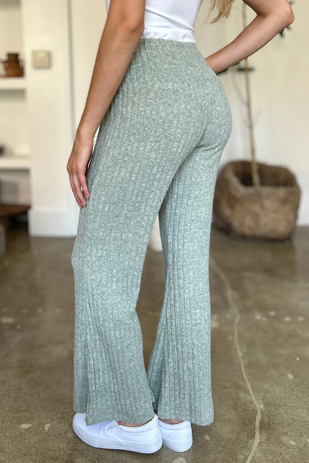 Ribbed High Waist Flare Pants