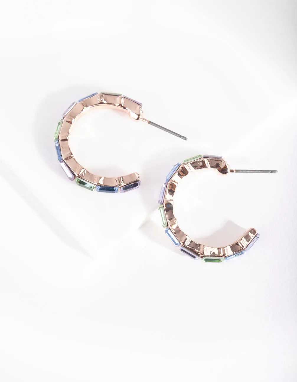 Rose Gold Stone Hoop Earrings