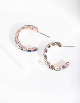 Rose Gold Stone Hoop Earrings