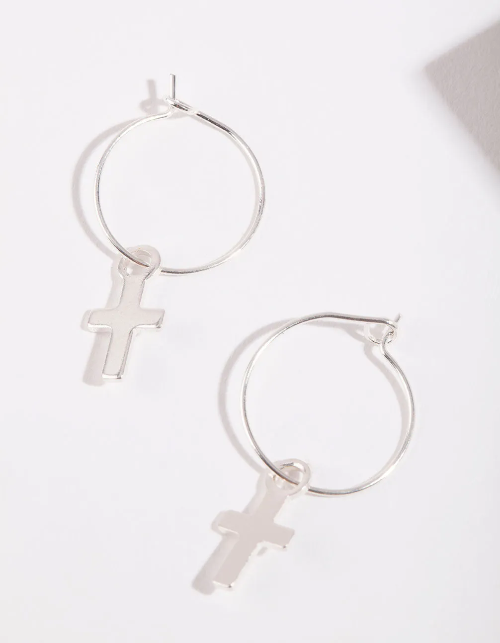 Silver Cross Hoop Earrings