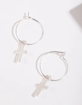 Silver Cross Hoop Earrings