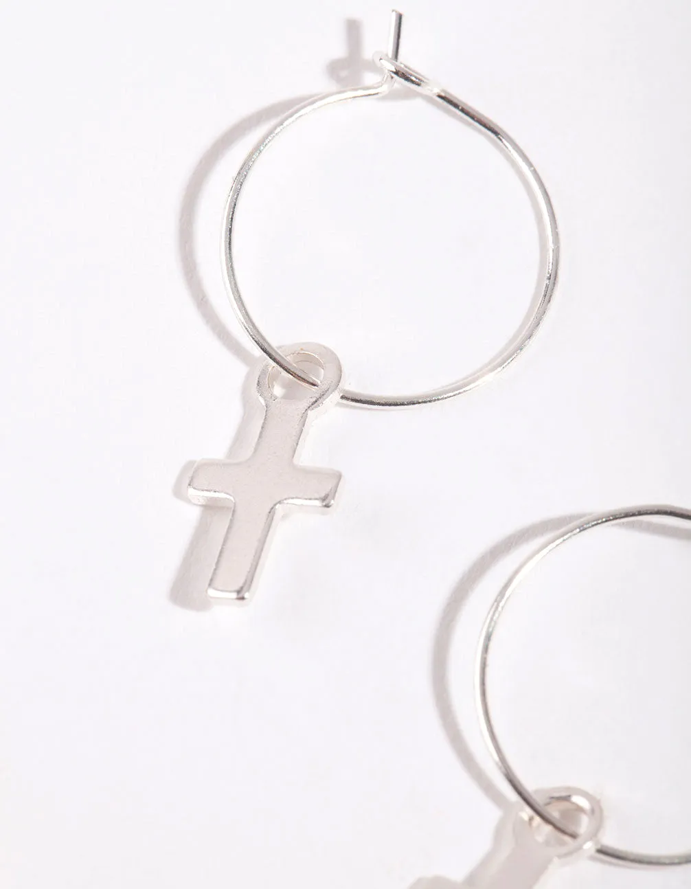 Silver Cross Hoop Earrings