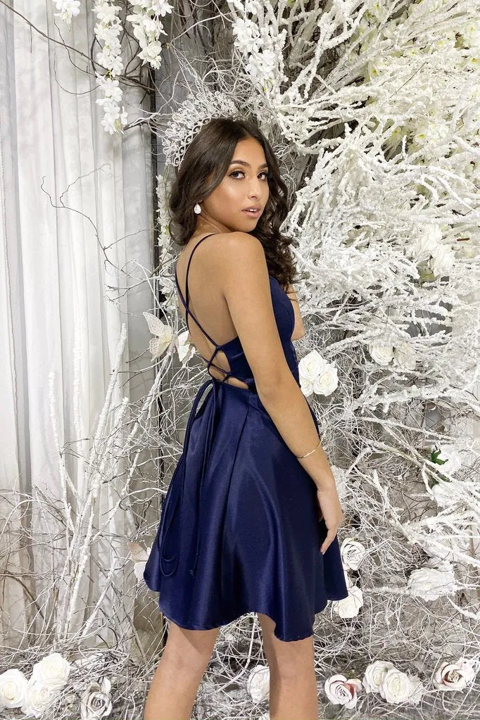 Simple Short Backless Green Prom Dress,Navy Blue Formal Graduation Homecoming Dresses