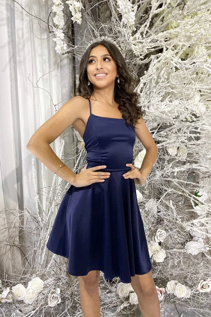 Simple Short Backless Green Prom Dress,Navy Blue Formal Graduation Homecoming Dresses