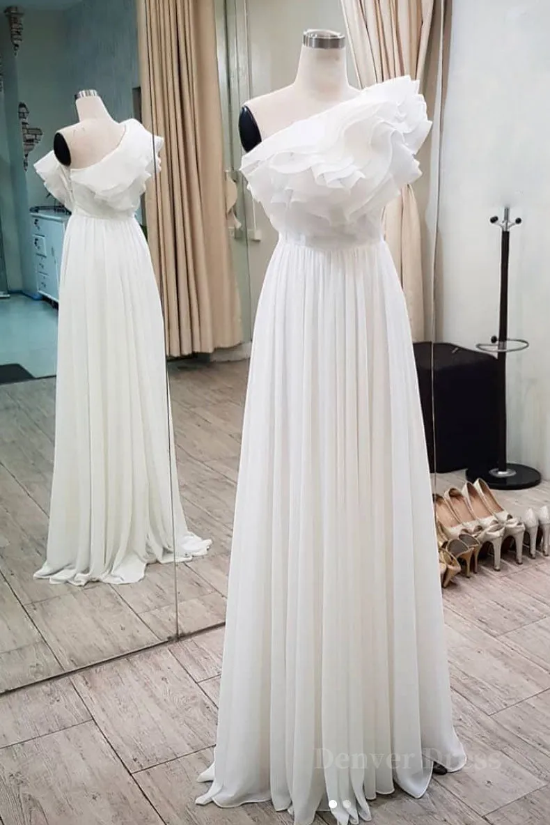 Simple white chiffon long prom dress white evening dress