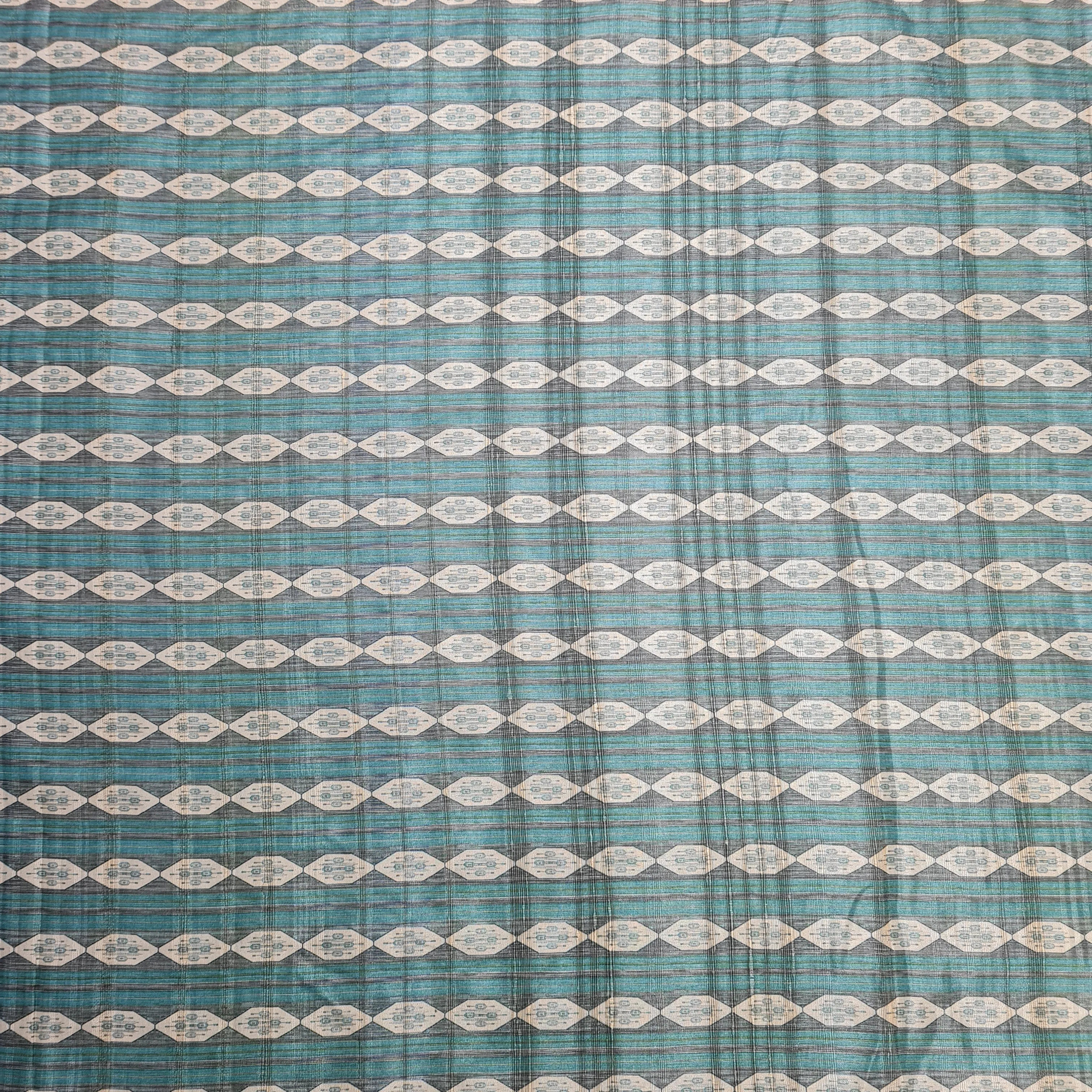 Teal Green Geometrical Print Dobbysser Silk Fabric