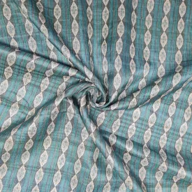 Teal Green Geometrical Print Dobbysser Silk Fabric