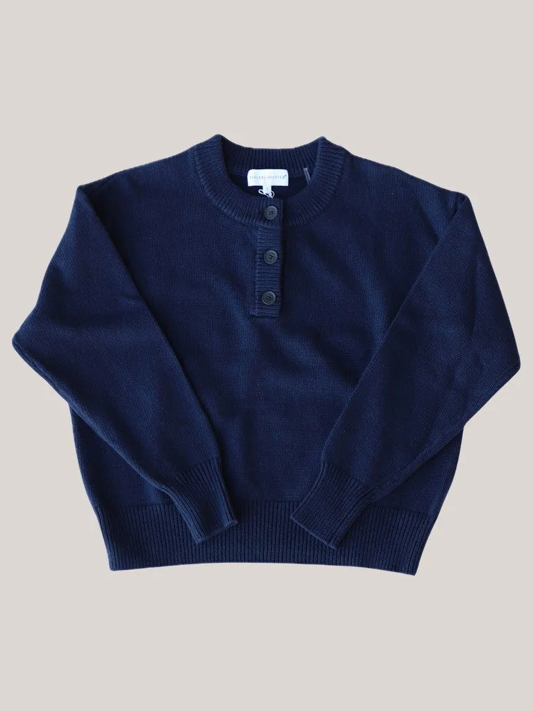 Tenlea Hunter - Cotton Tape Henley in Navy