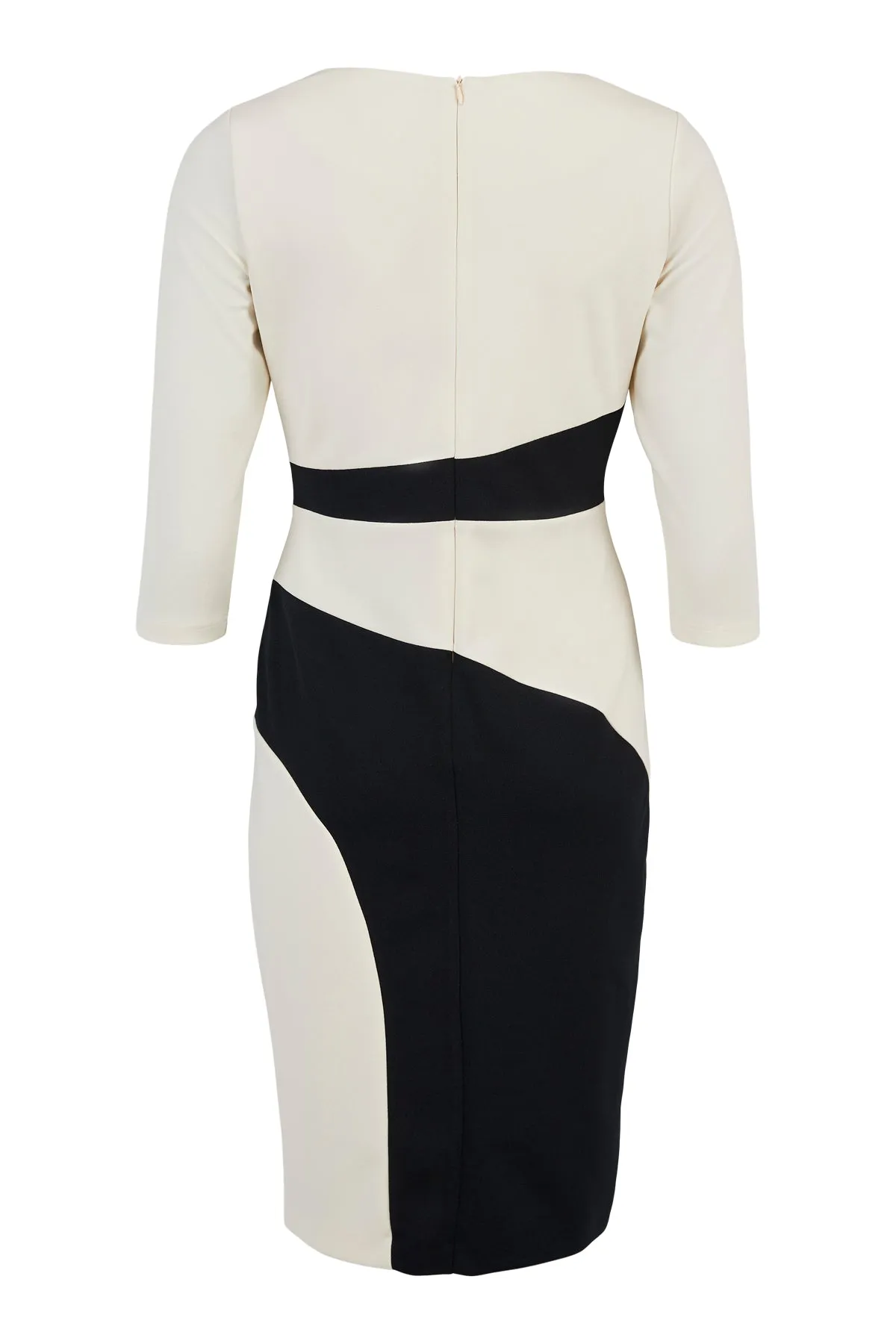 Tia body con dress in winter white and navy 78684