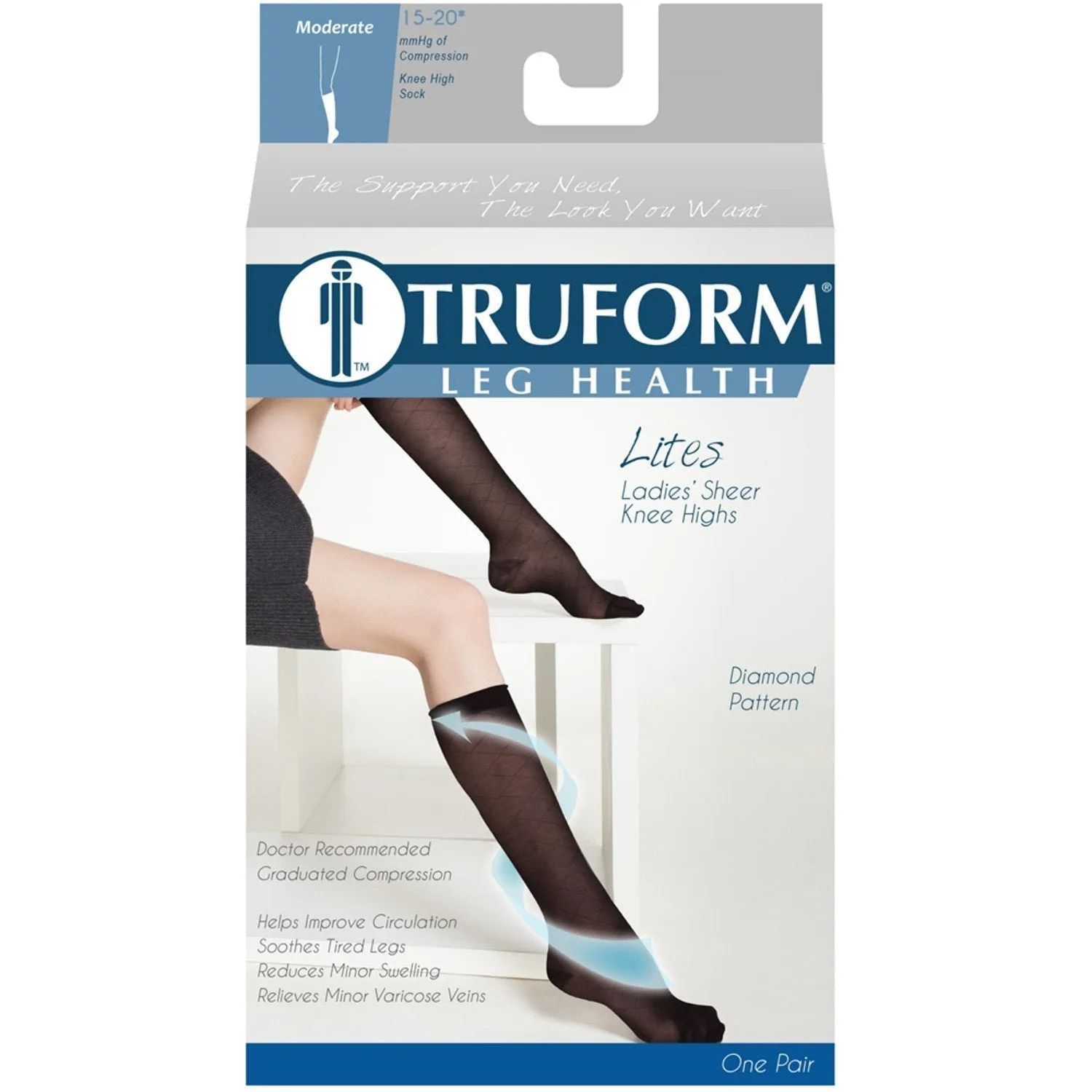 TRUFORM® Lites Women's Knee High 15-20 mmHg, Diamond Pattern