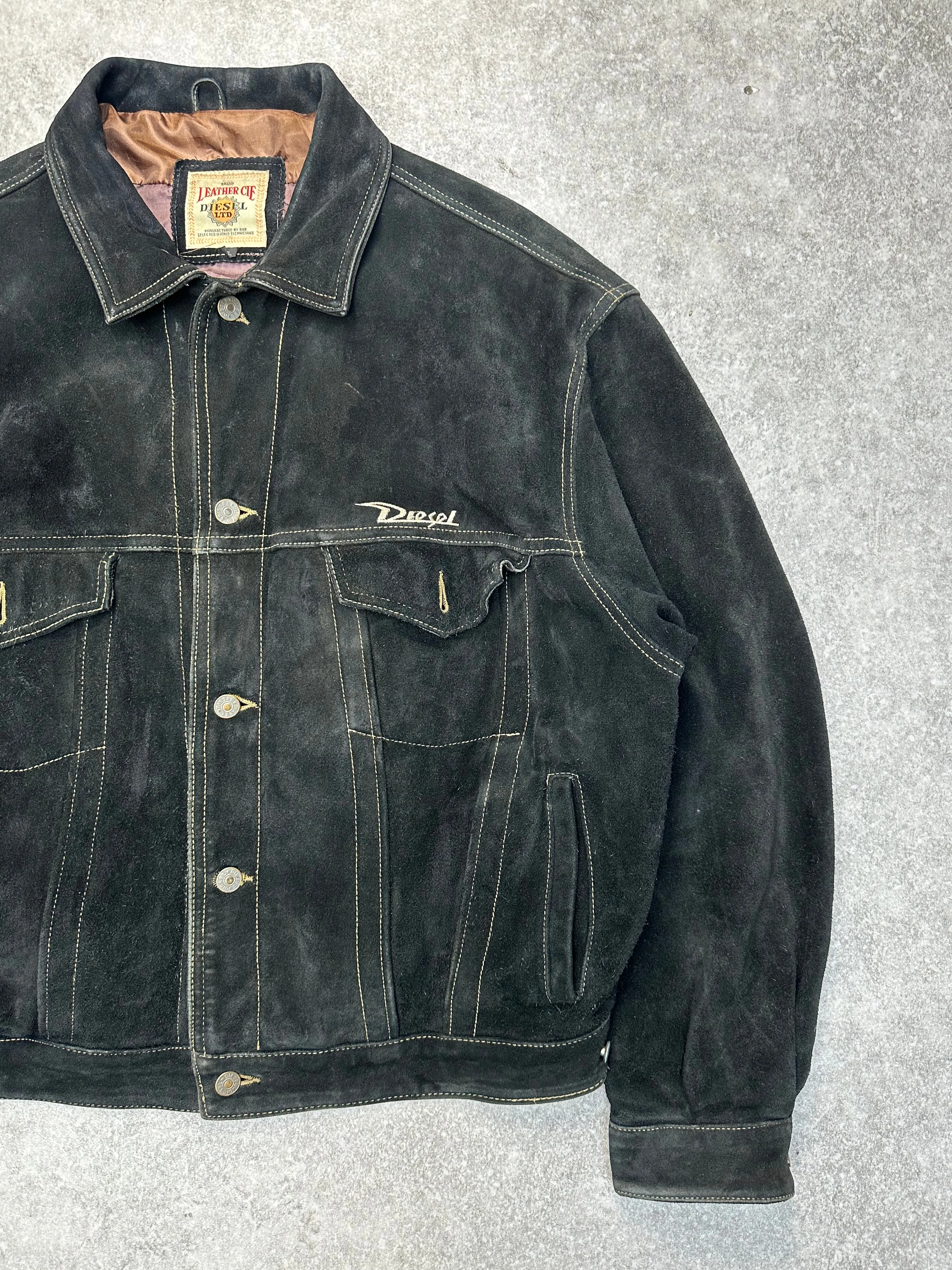 Vintage Diesel Black Leather Suede Jacket