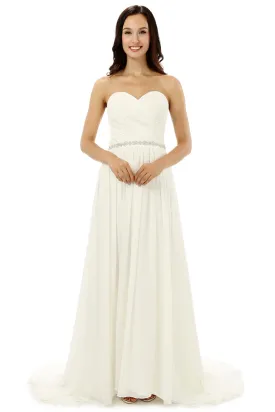 White Chiffon Sweetheart With Beading Pleats Bridesmaid Dresses