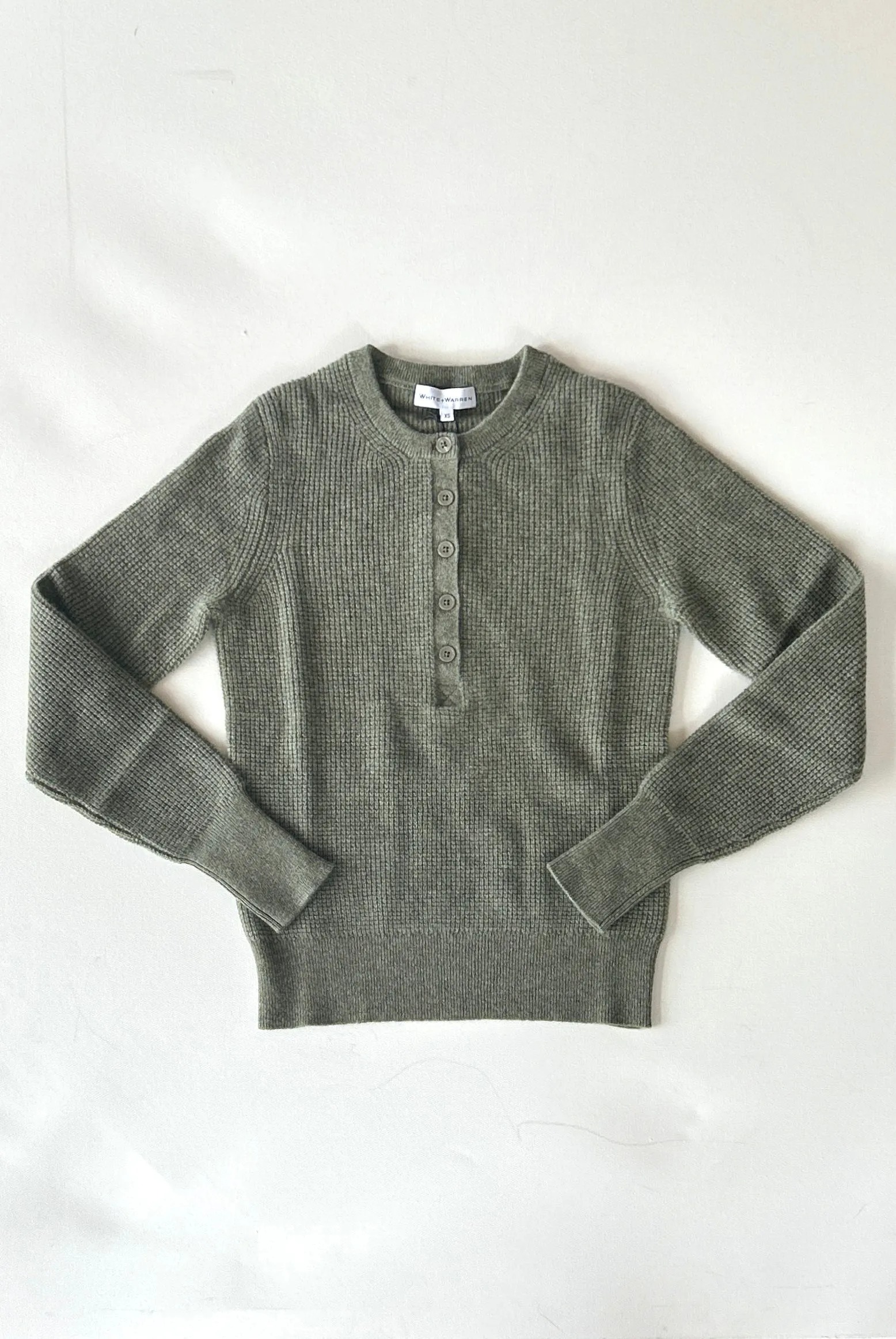 White  Warren - Cashmere Waffle Henley in Leaf Heather